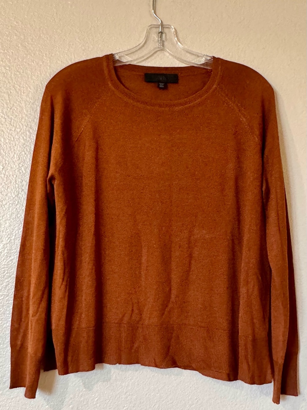 Zara Rust Burnt Orange Light Brown Fine Knit Crewneck Sweater Small
